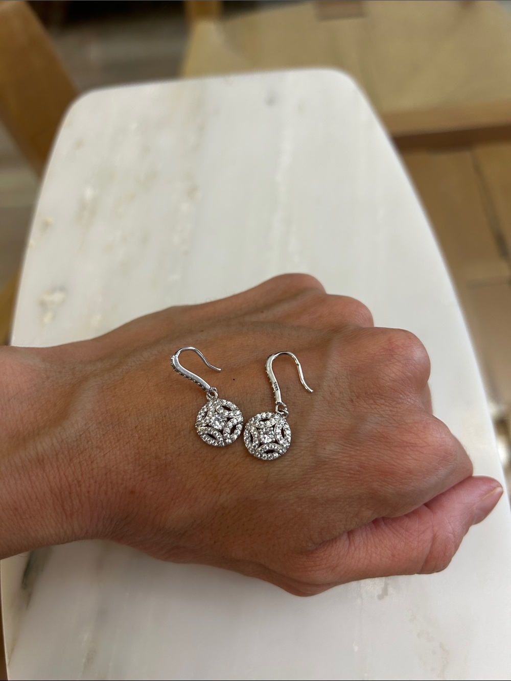 925 Sterling Silver Crystal Drop Dangles Earrings